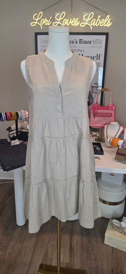 Sleeveless, tiered linen midi dress