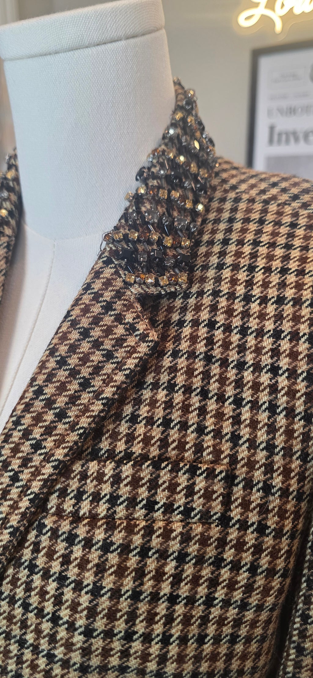 JCrew Houndtooth Blazer with embellished collar
