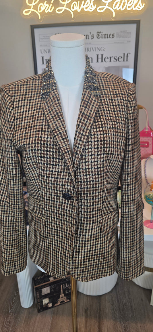 JCrew Houndtooth Blazer with embellished collar