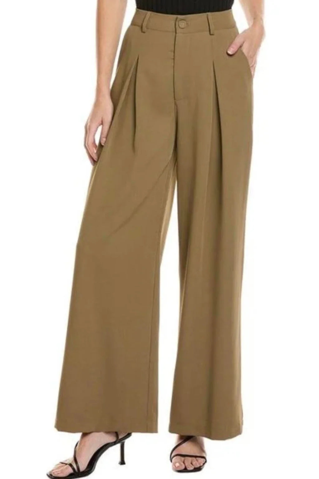 PONTE VEST WITH PLEATED WIDE LEGS OLIVE TROUSERS