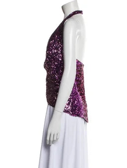 Halpern Purple Sequin Halterneck Top