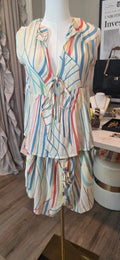 Elan Stripe Tie-Front Cover-Up Tank