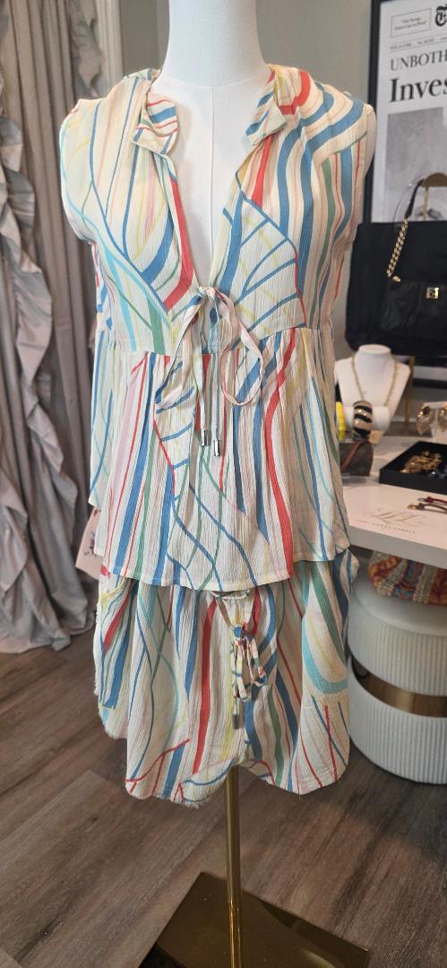 Elan Stripe Tie-Front Cover-Up Tank set