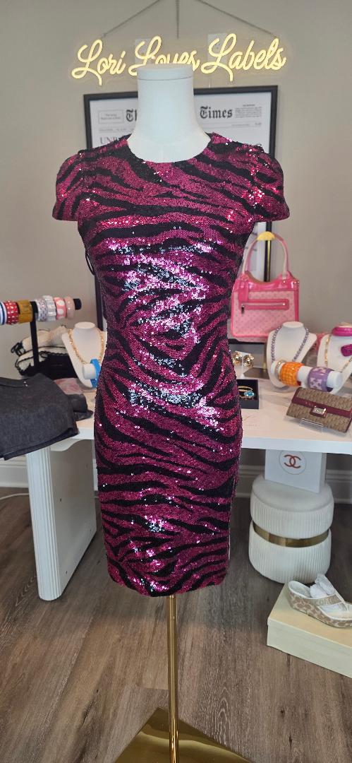 ALICE AND OLIVIA ZEBRA SEQUIN DRESS