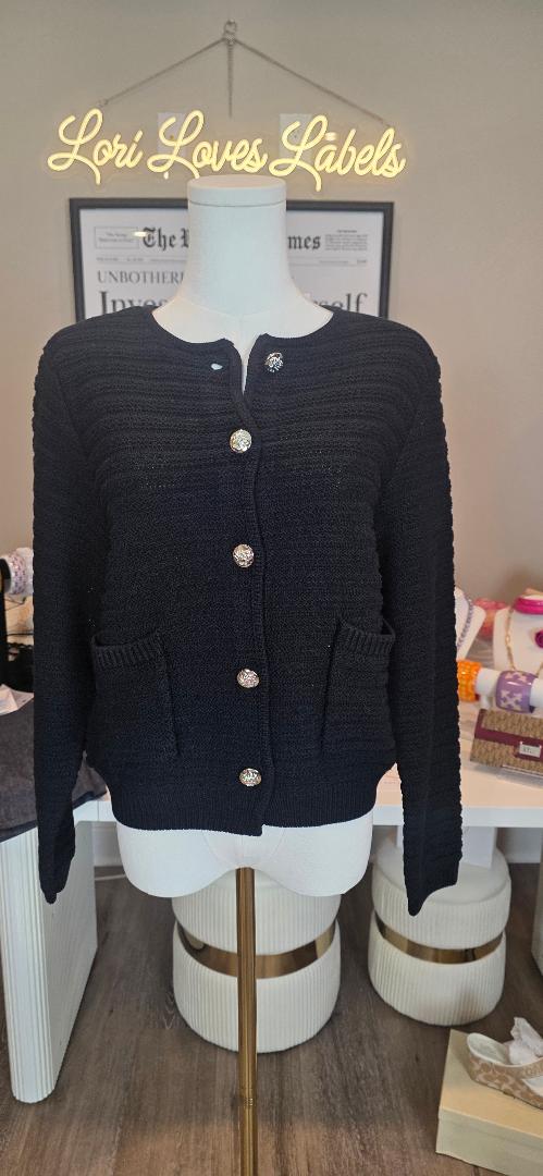 Button-front knit cardigan sweater jacket