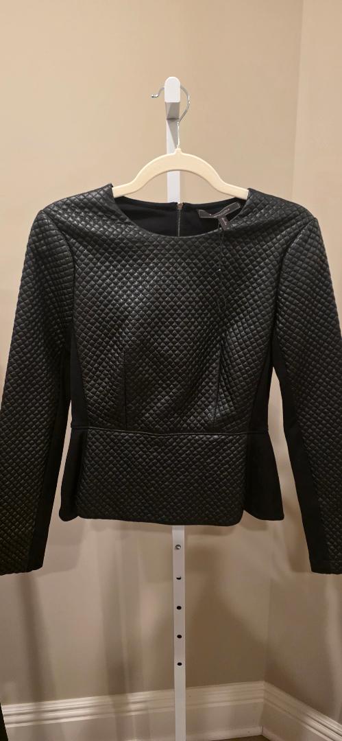 BCBGMAXAZRIA Marlee Quilted Faux Leather Peplum Top