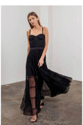 TULLE SEMI-SHEER TIERED DRESS
