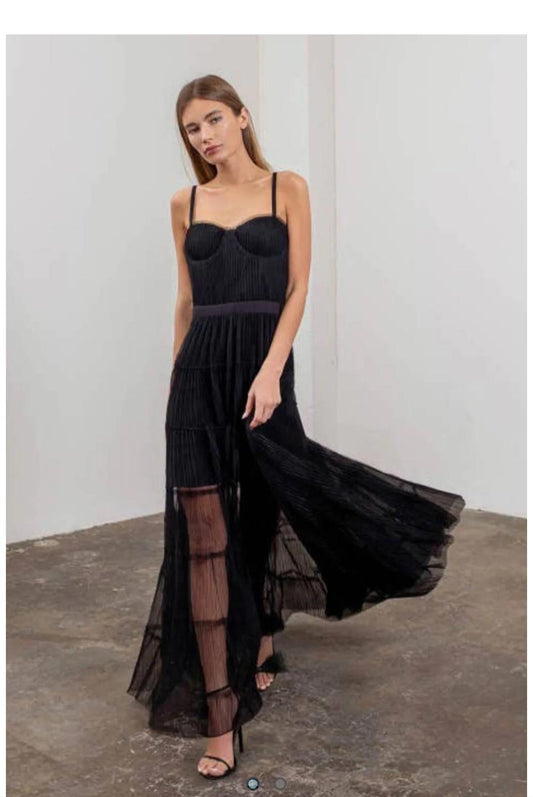 TULLE SEMI-SHEER TIERED DRESS
