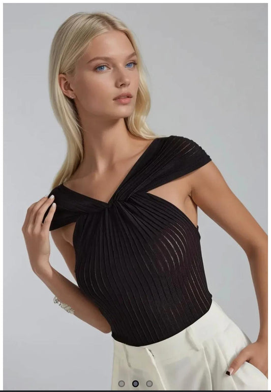 SHEER RIBBED HALTER TOP