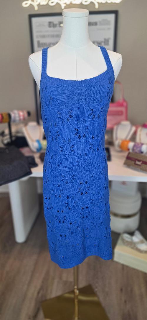 Lost + Wander Cellyssa Cotton Mini Sweater Dress In Blue