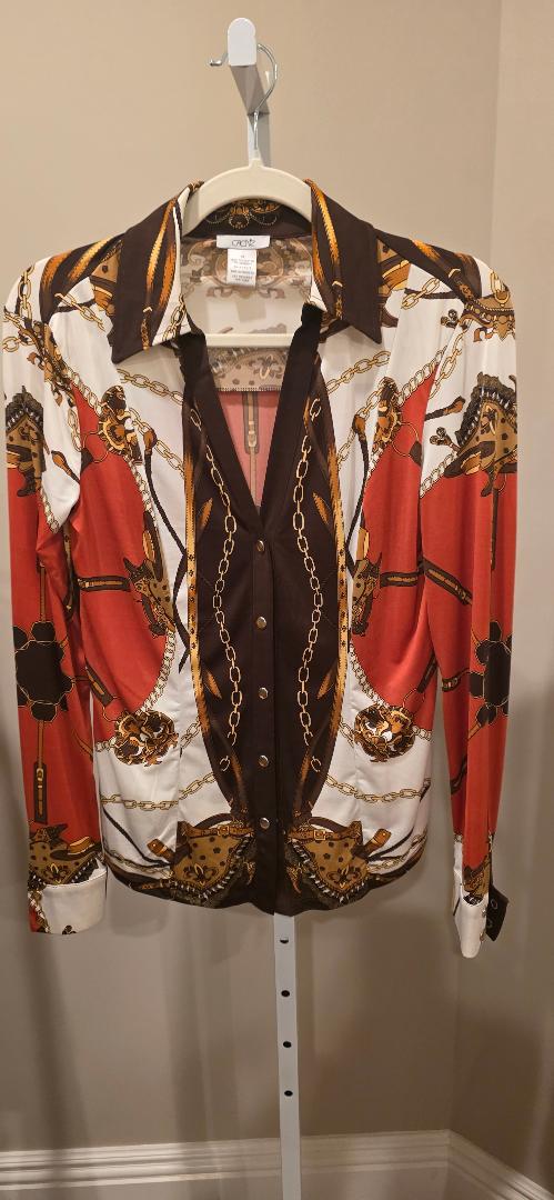 Vintage Caché equestrian-themed blouse