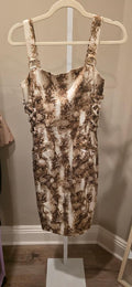 Vintage Caché ivory and brown snakeskin print midi dress
