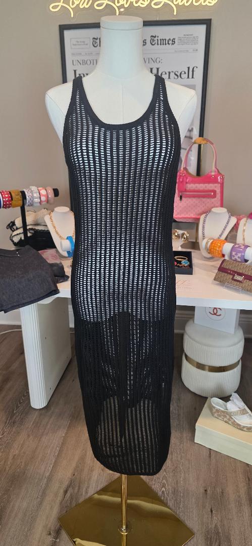 Black crochet tank dress
