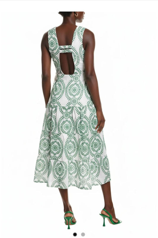 FRONT TIE GREEN BRODERIE MAXI DRESS