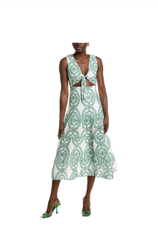 FRONT TIE GREEN BRODERIE MAXI DRESS