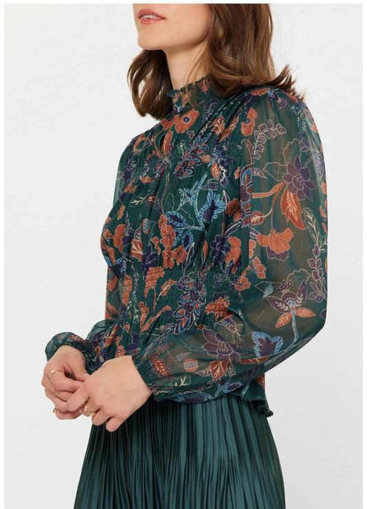 DARK GREEN SMOCK TOP