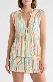 Elan Stripe Tie-Front Cover-Up Tank set