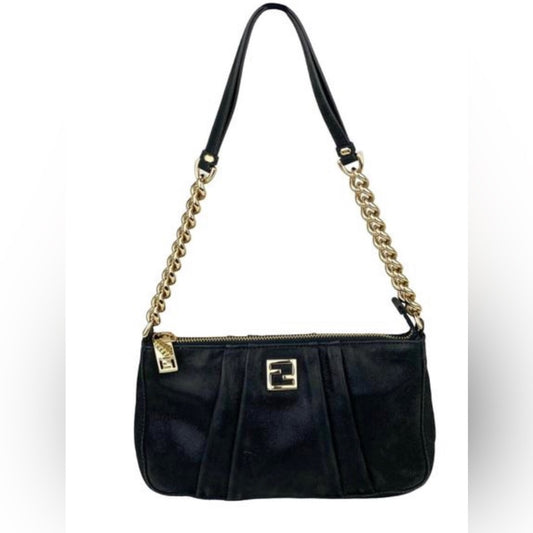 Vintage Fendi Pleated Chained Pochette Shoulder Bag