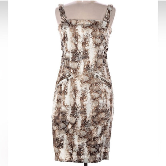 Vintage Caché ivory and brown snakeskin print midi dress
