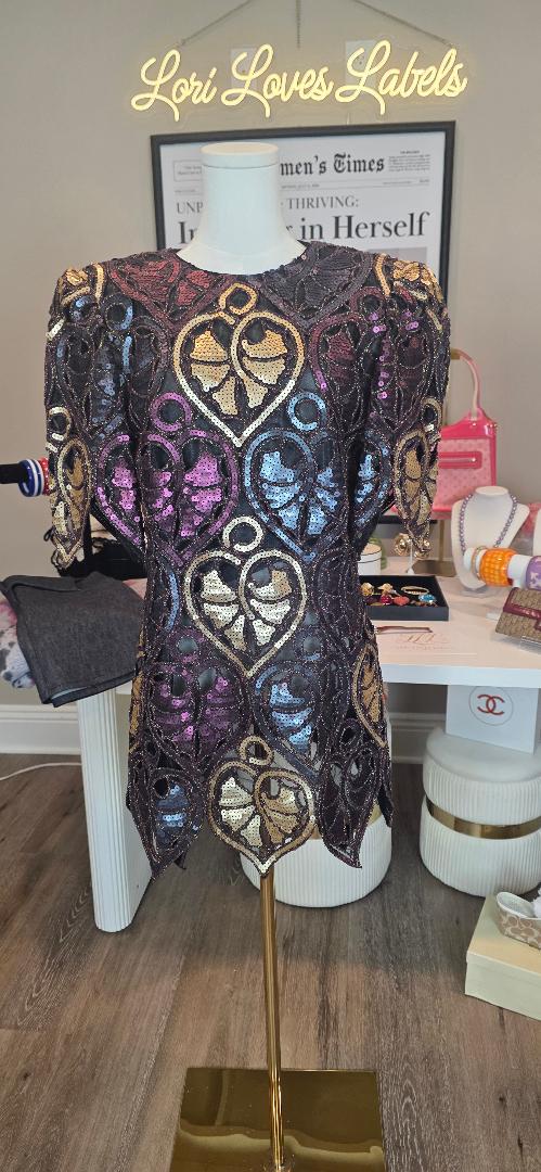 VINTAGE MARY MCFADDEN 80S SEQUIN BODYSUIT TOP