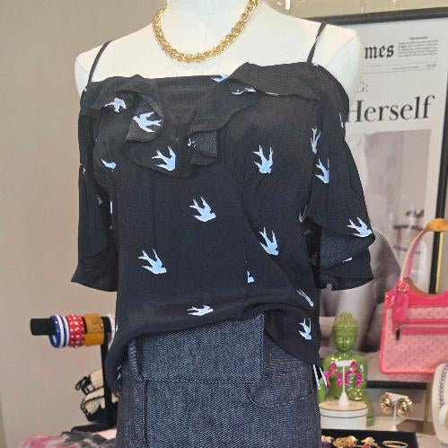 McQ Alexander McQueen Swallow Print Off-Shoulder Top
