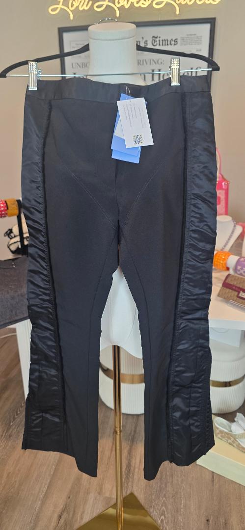 Mugler Satin Trim Ruffle Flare Trousers