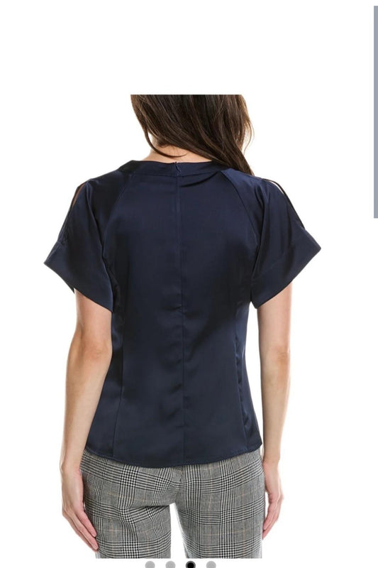 NAVY SILK TOP
