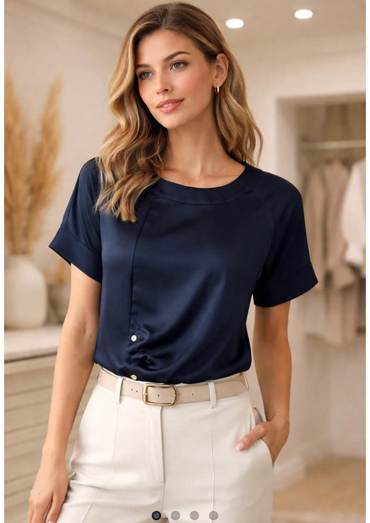 NAVY SILK TOP
