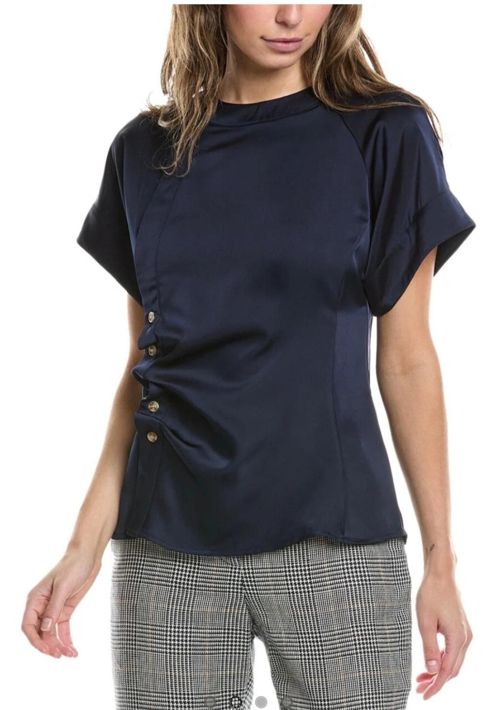 NAVY SILK TOP