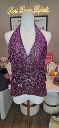 Halpern Purple Sequin Halterneck Top.