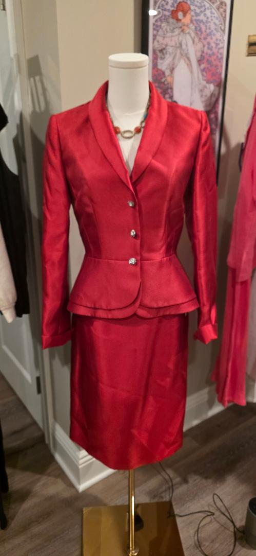 Vintage Tahari two-piece red skirt suit
