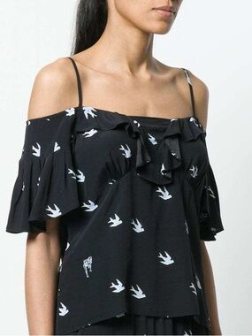 McQ Alexander McQueen Swallow Print Off-Shoulder Top