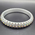 Vintage satin silver plastic lucite bangle bracelet