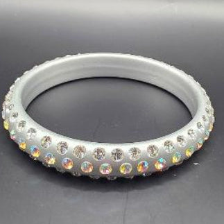 Vintage satin silver plastic lucite bangle bracelet