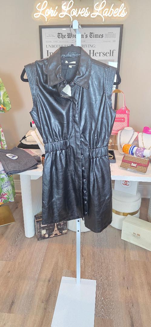 ELAN Black Faux Leather Mini Dress,