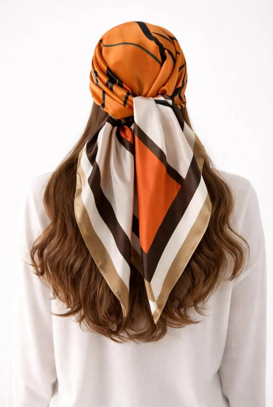 Orange colorway Silk head scarf