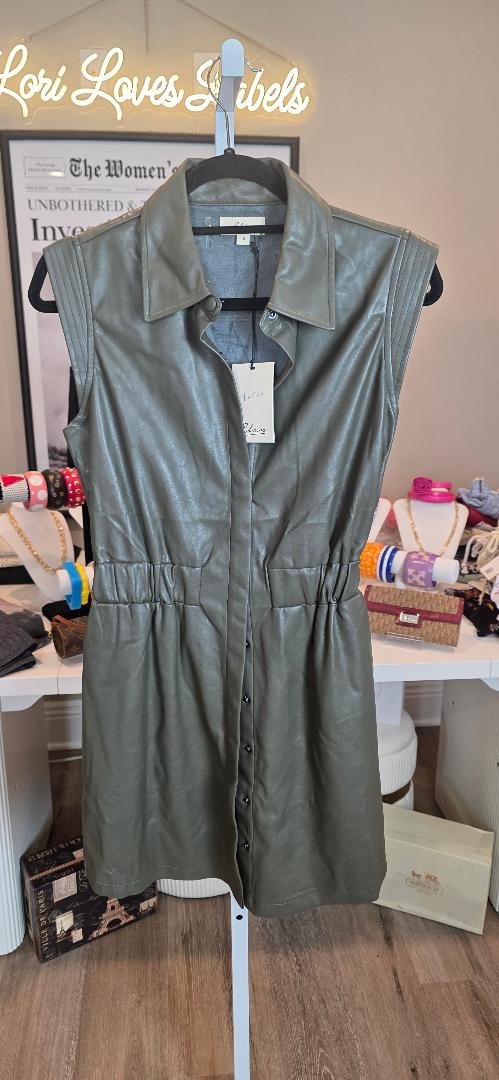 ELAN Faux Leather Green Mini Dress