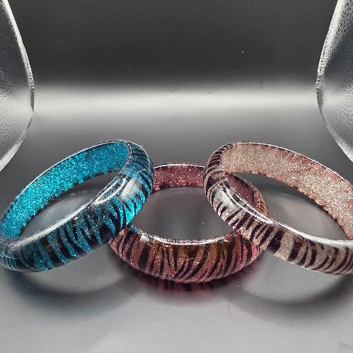 VINTAGE ZEBRA GLITTER BANGLE-TEAL