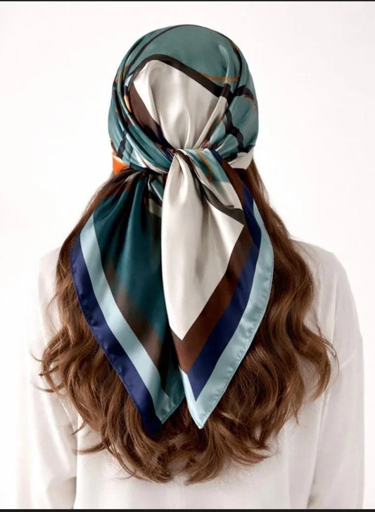 Blue colorway Silk Head scarf