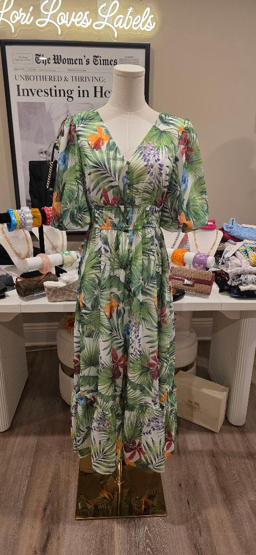 Preloved Kensie- Kensie Floral-Print Balloon-Sleeve Maxi Dress