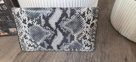 Snake-Print Envelope Clutch.
