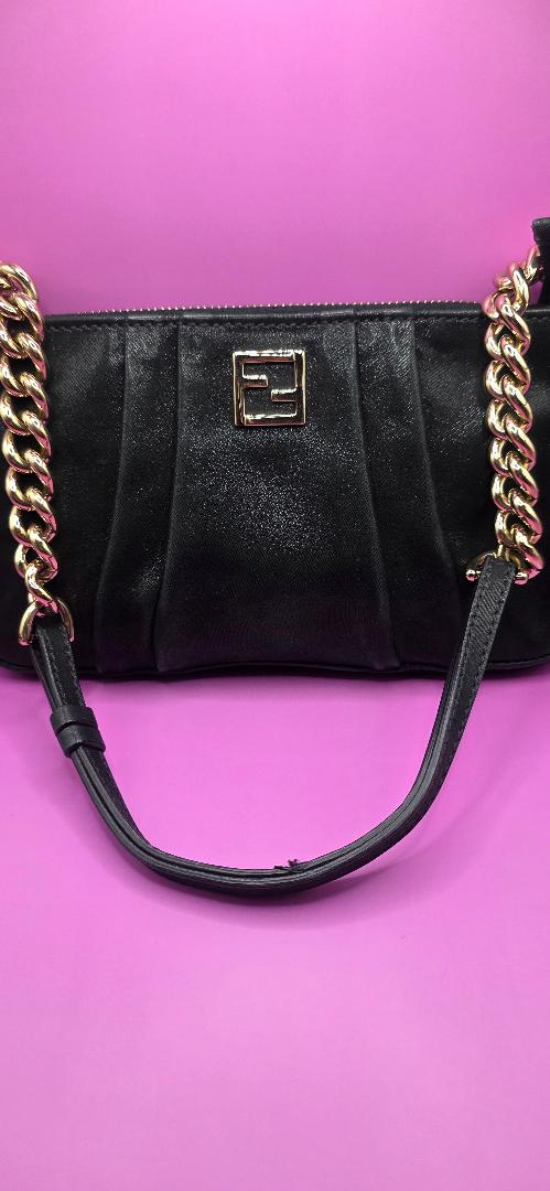 Vintage Fendi Pleated Chained Pochette Shoulder Bag